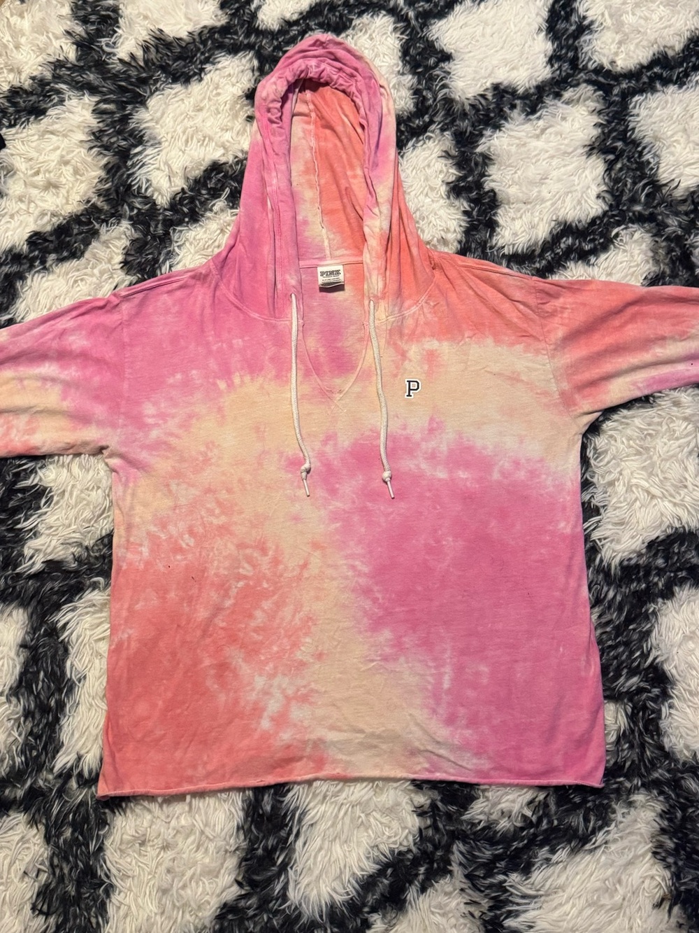 PINK Victoria's Secret Pink & Cream Tie-Dye Hoodie - Kids